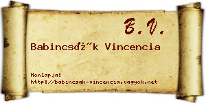 Babincsák Vincencia névjegykártya